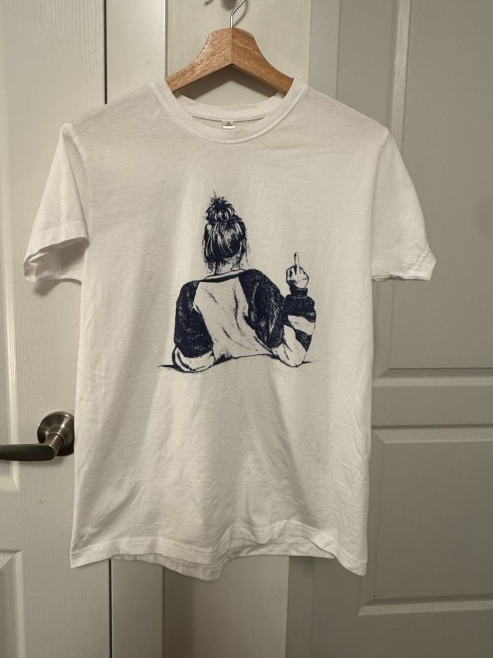White Graphic T-Shirt | Edgy Girl Middle Finger Print | Size Small